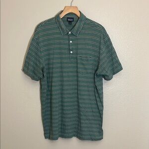 Patagonia Green Striped Organic Cotton Polo Shirt